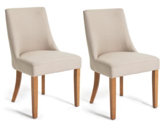 An Image of Habitat Alec Pair of Fabric Dining Chair - Oatmeal