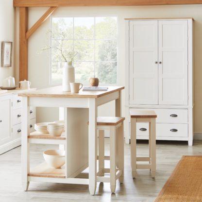 An Image of Churchgate Kitchen Island & 2 Bar Stools Ivory