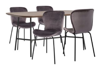 An Image of Habitat Huntington Wood Effect Dining Table & 4 Grey Chairs