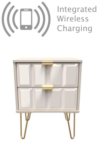 An Image of Calvello 2 Drawer Charge Bedside Table - Off White