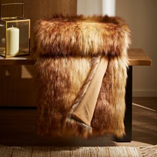 An Image of Fox Fur 130x180cm Brown Throw Brown