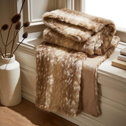 An Image of Deer Faux Fur 130x180cm Brown Throw MultiColoured