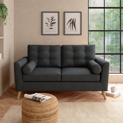 An Image of Lewes Slub Cotton Blend 3 Seater Sofa Slub Cotton Blend Black