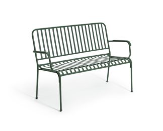 An Image of Habitat Indu 2 Seater Metal Garden Bench - Green