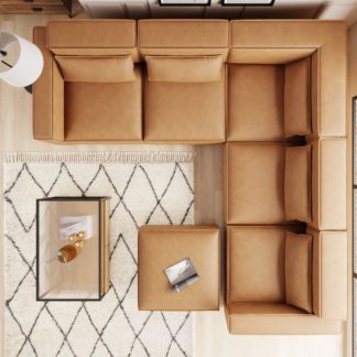 An Image of Modular Arne Tan Faux Leather Corner Sofa with Footstool Tan