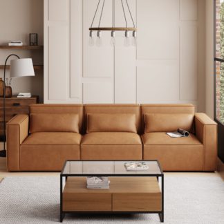 An Image of Modular Arne Tan Faux Leather 3 Seater Sofa Tan