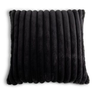 An Image of Habitat Ribbed Faux Fur Cushion - Charcoal - 50X50cm