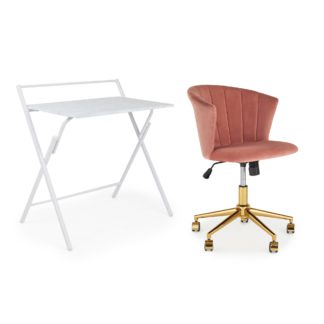 An Image of Evelyn Marble Folding Desk and Rose Kendall Chair Bundle Rose