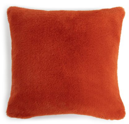An Image of Habitat Plain Faux Fur Cushion - Burnt Orange - 43X43cm