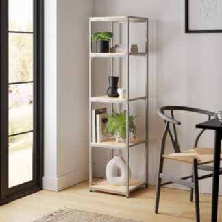 An Image of Modular Silver & Light Oak 5 Shelf Tall Shelving Unit MultiColoured