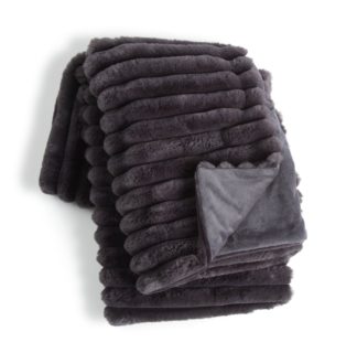 An Image of Habitat Ribbed Faux Fur Throw - Charcoal - 125X150cm