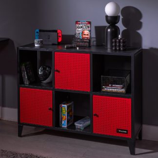 An Image of X Rocker MESH TEK Wide Shelf Cabinet with 6 Cube Storage Black