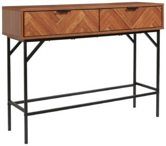 An Image of Lloyd Pascal Dark Chevron 2 Drawer Console Table - Brown