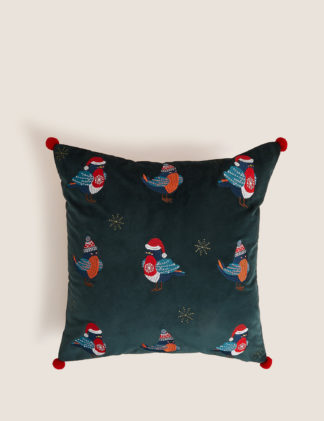 An Image of M&S Velvet Robin Embroidered Cushion