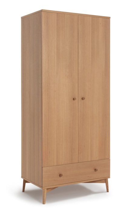 An Image of Habitat Kirk 2 Door 1 Drawer Wardrobe - Oak