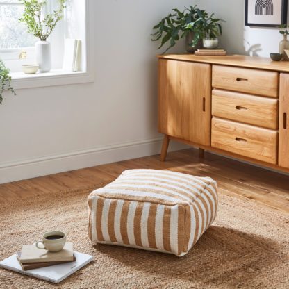 An Image of Jute Stripe Pouffe Black