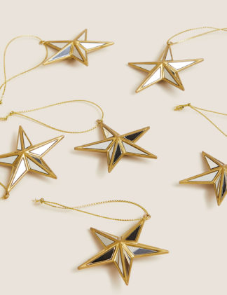 An Image of M&S 6 Pack Gold Glass Star Decorations
