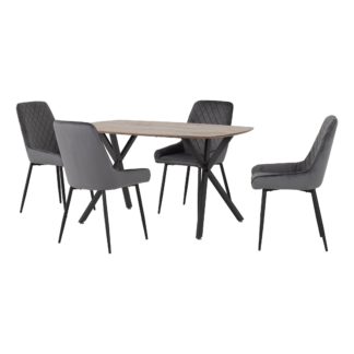 An Image of Athens Rectangular Oak Effect Dining Table with 4 Avery Grey Dining Chairs Grey