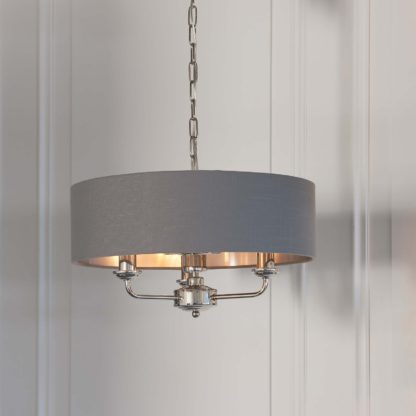 11de6cf2c2b1a8ef863d48dd6f40e5411d45ffc02354300caf66d5debcd3baeb.jpg An Image of Highclere Pendant Light - 6lt Nickel