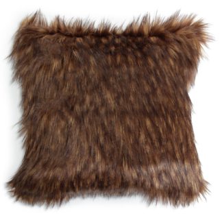 An Image of Habitat Plain Faux Fur Cushion - Brown - 43X43cm
