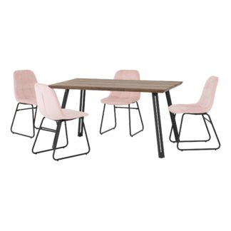 An Image of Quebec Rectangular Oak Effect Dining Table with 4 Lukas Pink Dining Chairs Baby Pink