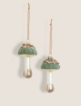 An Image of M&S 2 Pack Glass Hanging Mushroom Decorations