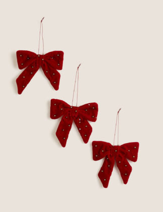 An Image of M&S 3 Pack Velvet Hanging Bow Decorations
