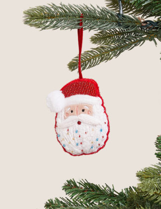 An Image of M&S Applique Hanging Santa Face Decoration