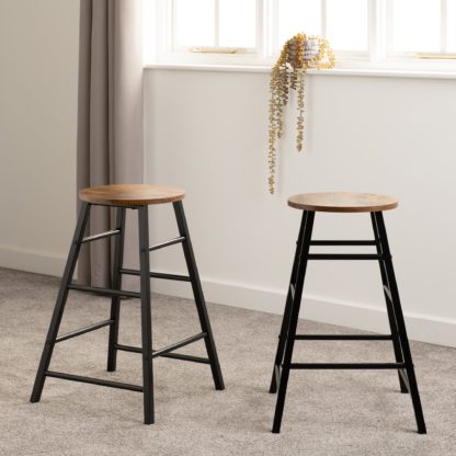 An Image of Athens Set of 2 Acacia Effect Bar Stools Acacia (Brown)