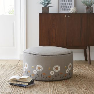 An Image of Scandi Print Grey Pouffe Grey/White/Yellow