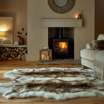 An Image of Reindeer Faux Fur Rug Natural