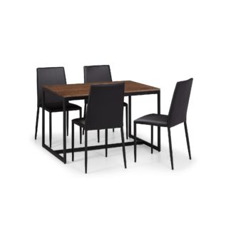 An Image of Tribeca Rectangular Walnut Dining Table with 4 Jazz Black Chairs Walnut (Brown)