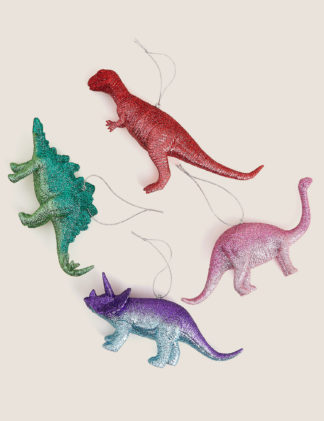 An Image of M&S 4 Pack Glitter Hanging Dinosaur Decorations
