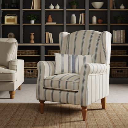 32d100446e7580cd1bfb64fca9213ceff5097159a257b35985ab5b2a5ac70f9e.jpg An Image of Oswald Self Assembly Pinstripe Armchair Folkstone Blue Folkstone Blue