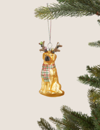 An Image of M&S Glass Dog Hanging Decoration