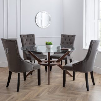 An Image of Chelsea Large Round Glass Dining Table Walnut (Brown)