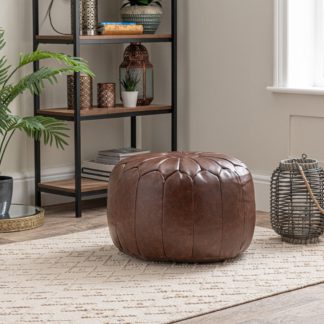 An Image of Moroccan Stitched Pouffe Tan (Brown)