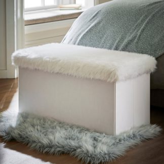 An Image of Snowball Faux Fur Foldable Storage Ottoman White
