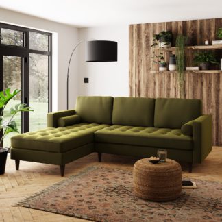 An Image of Zoe Velvet Left Hand Corner Sofa Olive (Green)