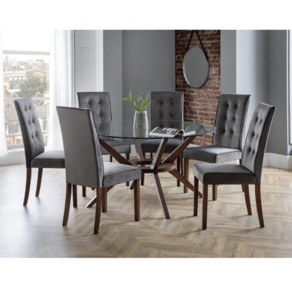 An Image of Chelsea Large Round Dining Table with 6 Farringdon Dining Chairs Walnut (Brown)