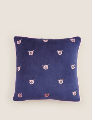 An Image of Velvet Percy Pig™ Embroidered Small Cushion