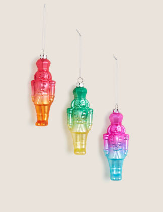 An Image of M&S 3 Pack Glass Hanging Nutcracker Decorations