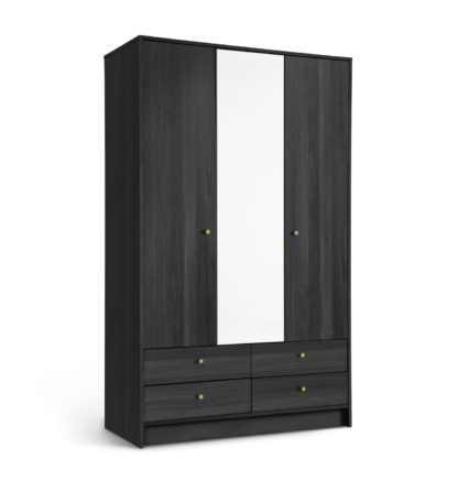 An Image of Argos Home Malibu 3Door 4 Drawer Mirror Wardrobe-Black Brown