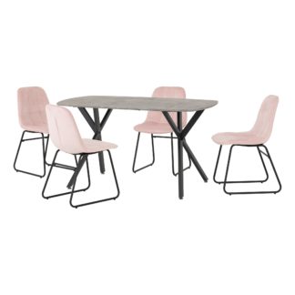 An Image of Athens Rectangular Concrete Effect Dining Table with 4 Lukas Pink Dining Chairs Baby Pink
