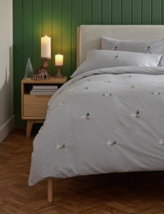 An Image of M&S Brushed Cotton Embroidered Bedding Set