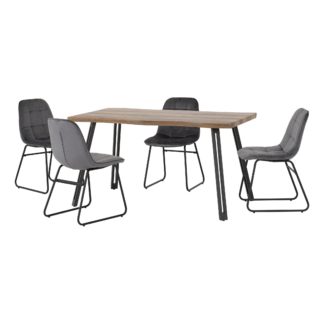 An Image of Quebec Wave Oak Effect Dining Table with 4 Lukas Grey Dining Chairs Grey