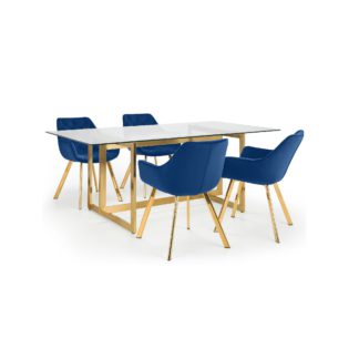 An Image of Minori Rectangular Glass Set with 4 Lorenzo Chairs Blue