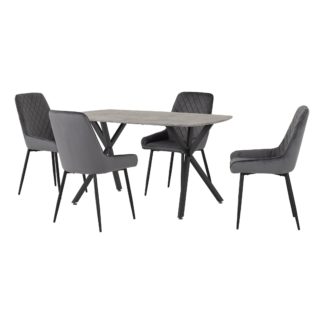 An Image of Athens Rectangular Concrete Effect Dining Table with 4 Avery Grey Dining Chairs Grey