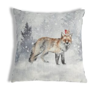 An Image of Habitat Winter Fox Printed Cushion - Grey - 43X43cm