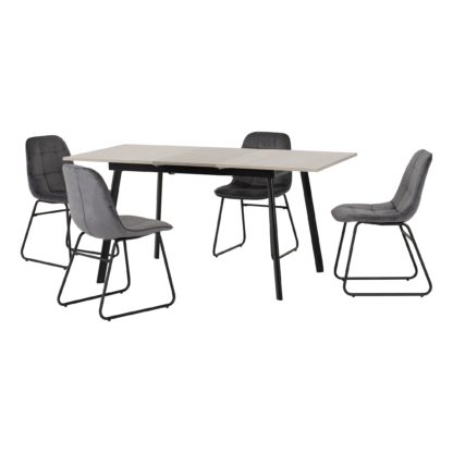 672c98c23f6f2b3c4d08be368b69000afa2015b297260a37121bd1ab05e257c1.jpg An Image of Avery Concrete Effect Extendable Dining Table with 4 Lukas Grey Dining Chairs Grey